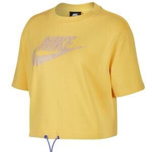 Nike Womens Yellow Sportswear Icon Clash Drawstring Tee Shirt Sz XL